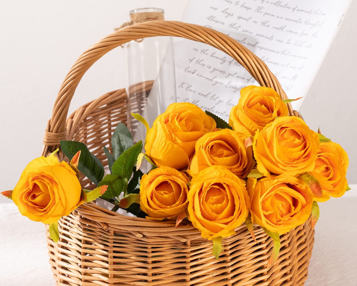 Artificial Silk Roses Fake Flowers Bouquet Long Stems for Wedding Home Party Decoration(Burnt Orange)