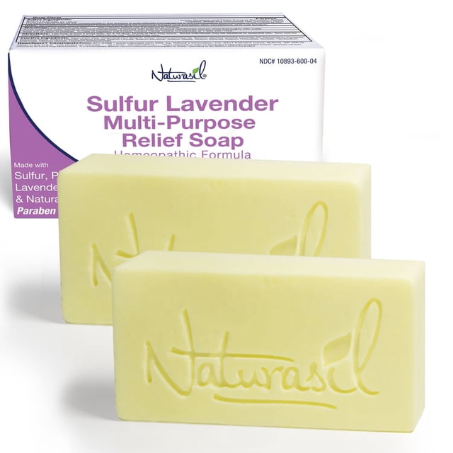 Naturasil 10% Jabón de Lavanda de Azufre Tratamiento Alivio Natural para el Acné Picaduras de Insectos Verrugas Ácaros Eczema Picazón Molestias | para niños y adultos: jabón para rostro y cuerpo | Bar