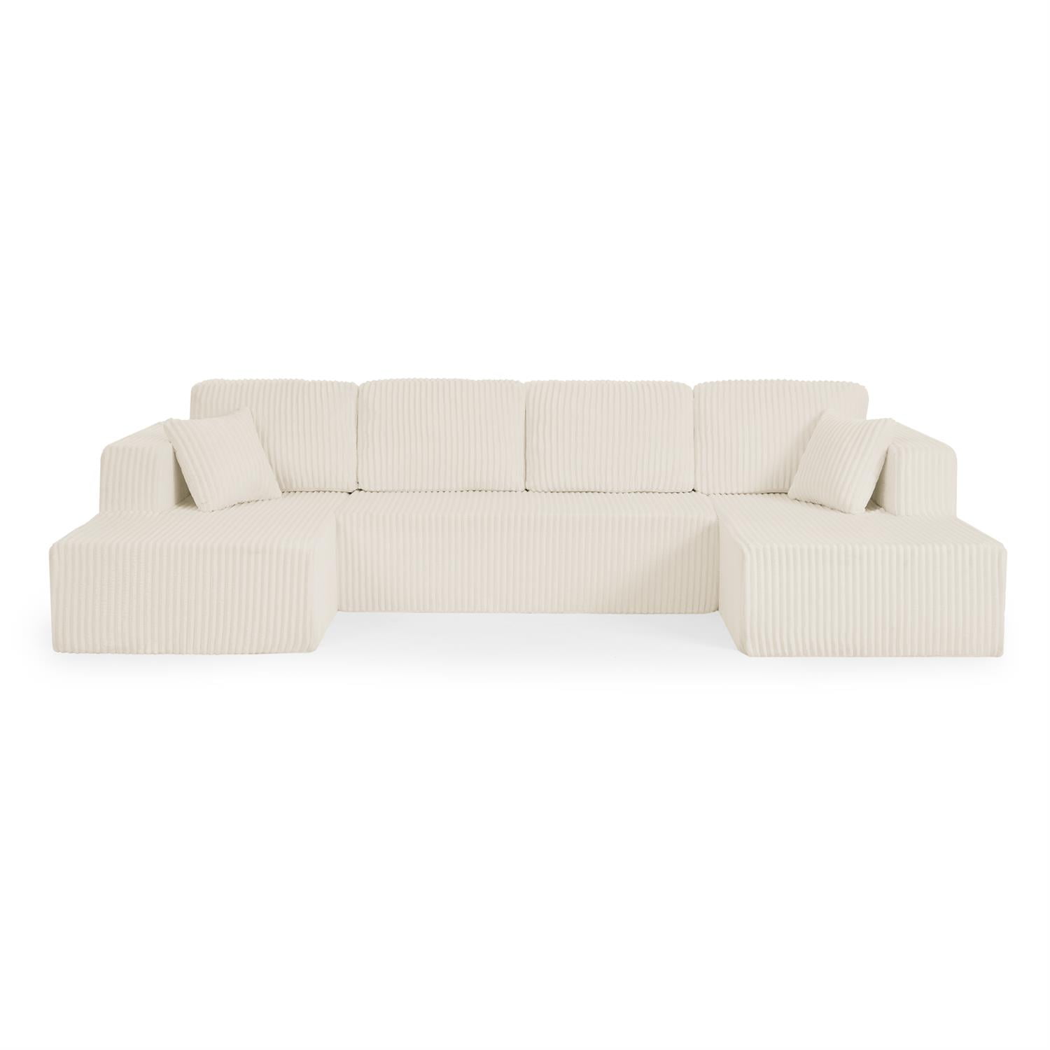 Demi Bonn 132" U-Shaped Modular Sectional Sofa, Modern Corduroy Couch for Living Room & Bedroom, Minimalist Comfy Sleeper Sofa, Beige