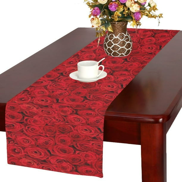 MYPOP Plenty Red Natural Rose Polyester Long Table Runner 16x72