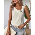 thumbnail image 6 of Women'S Button Asymmetrical V Neck Striped Print Blouses Casual Sleeveless Tank Top Summer Shirt Tops Apricot S, 6 of 10