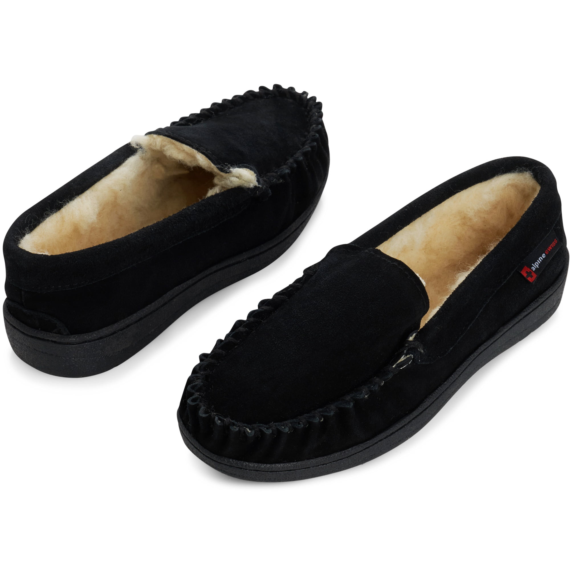 alpine swiss yukon mens suede shearling moccasin slippers moc toe slip on shoes