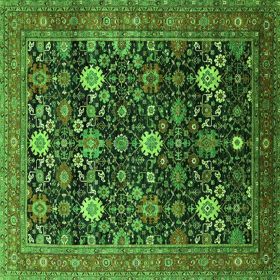 Ahgly Company Indoor Square Oriental Green Industrial Area Rugs, 8' Square