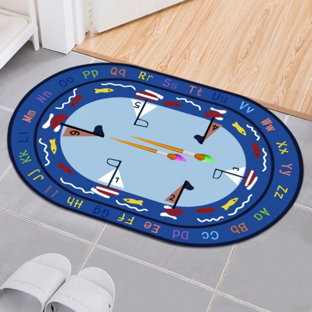 Kids Play Rug Mat Oval Playmat with Non-Slip Design, ABC, 123, Animal ...