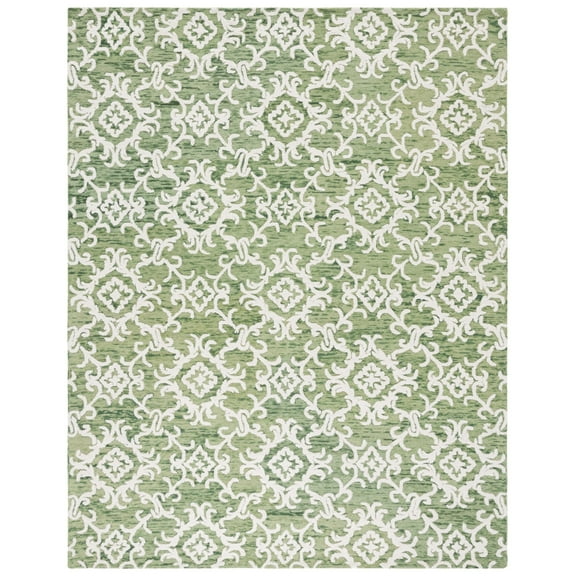 SAFAVIEH Blossom Cletus Geometric Wool Area Rug, Green/Ivory, 9' x 12'