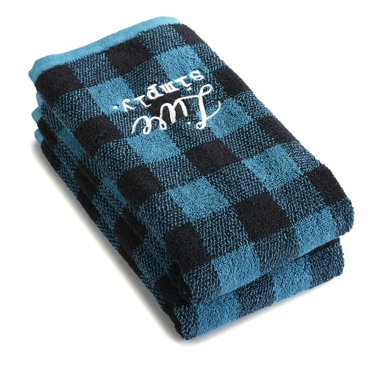 Hand Towel Set - Live Simply Blue Buffalo Check Cotton Bathroom Hand Towels  