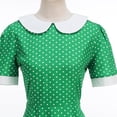 thumbnail image 4 of Efsteb Woman Dresses Summer 1950s Polka Dots Vintage Swing Dress Short Sleeve Peter Pan Collar Party Dress with Bow Belt (Green,L), 4 of 8