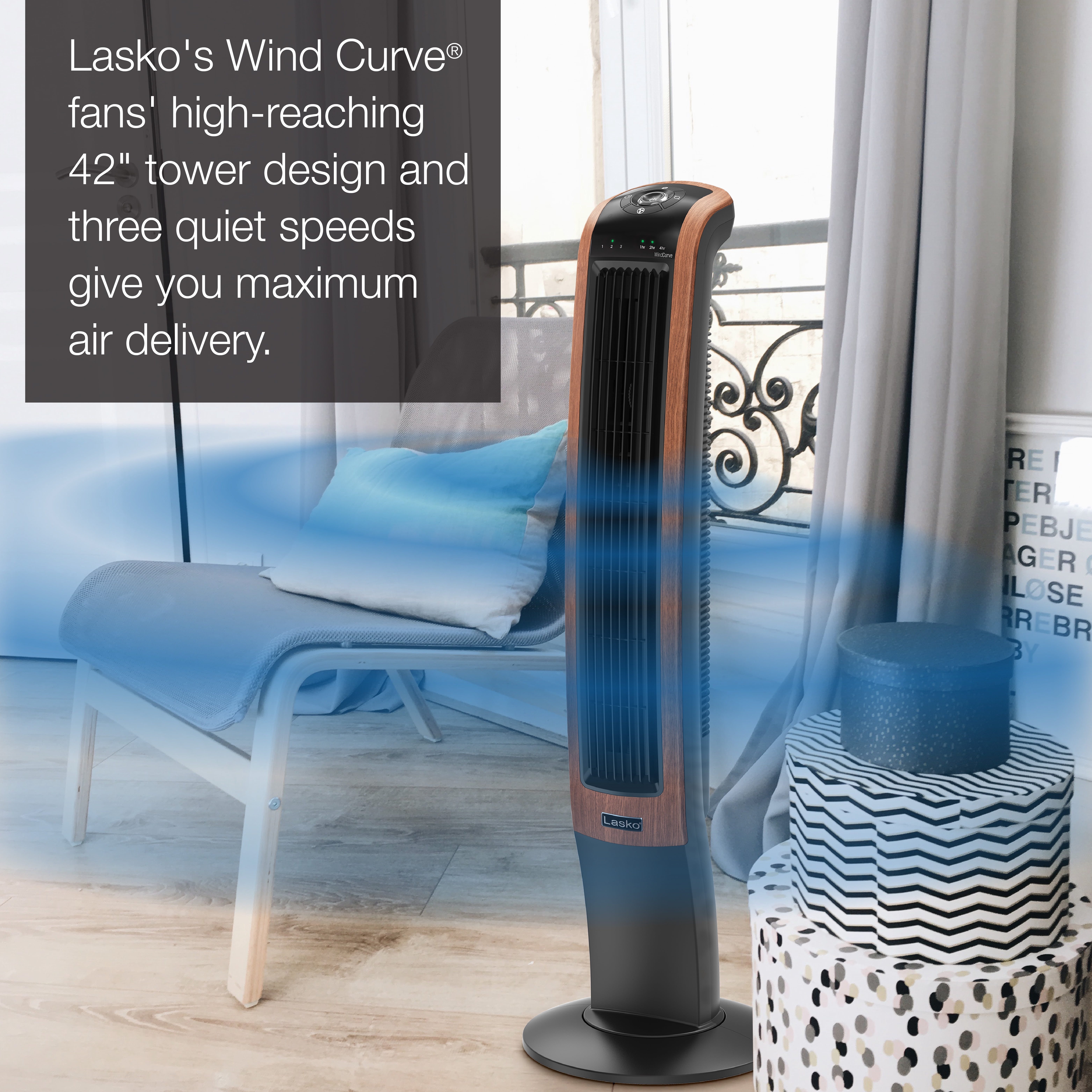 Lasko 42 Wind Curve 3-Speed Oscillating Tower Fan with Bluetooth  Technology, T42905 - Walmart.com