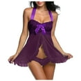 thumbnail image 1 of Gibobby traviesa Lencería Sexy Conjunto de pijama y top sexy de 2 piezas para mujer Pijama de satén con ropa interior de encaje(Morado, XXL), 1 of 5