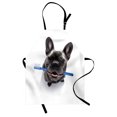 thumbnail image 1 of Bulldog Apron, Whimsical Illustration of a Dog Holding a Toothbrush with His Mouth, Unisex Kitchen Bib with Adjustable Neck for Cooking Gardening, Adult Size, Blue Dark Grey and White, by Ambesonne, 1 of 4