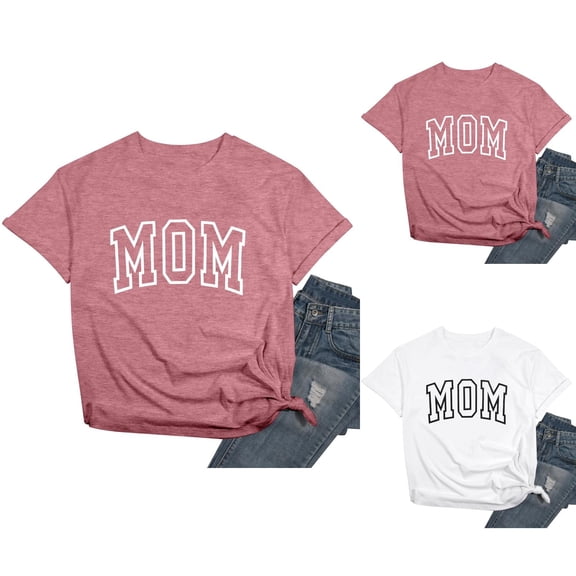 Mom Graphic Tees for Women 2026 Summer Casual Short Sleeve Crewneck Mother's Day T Shirts