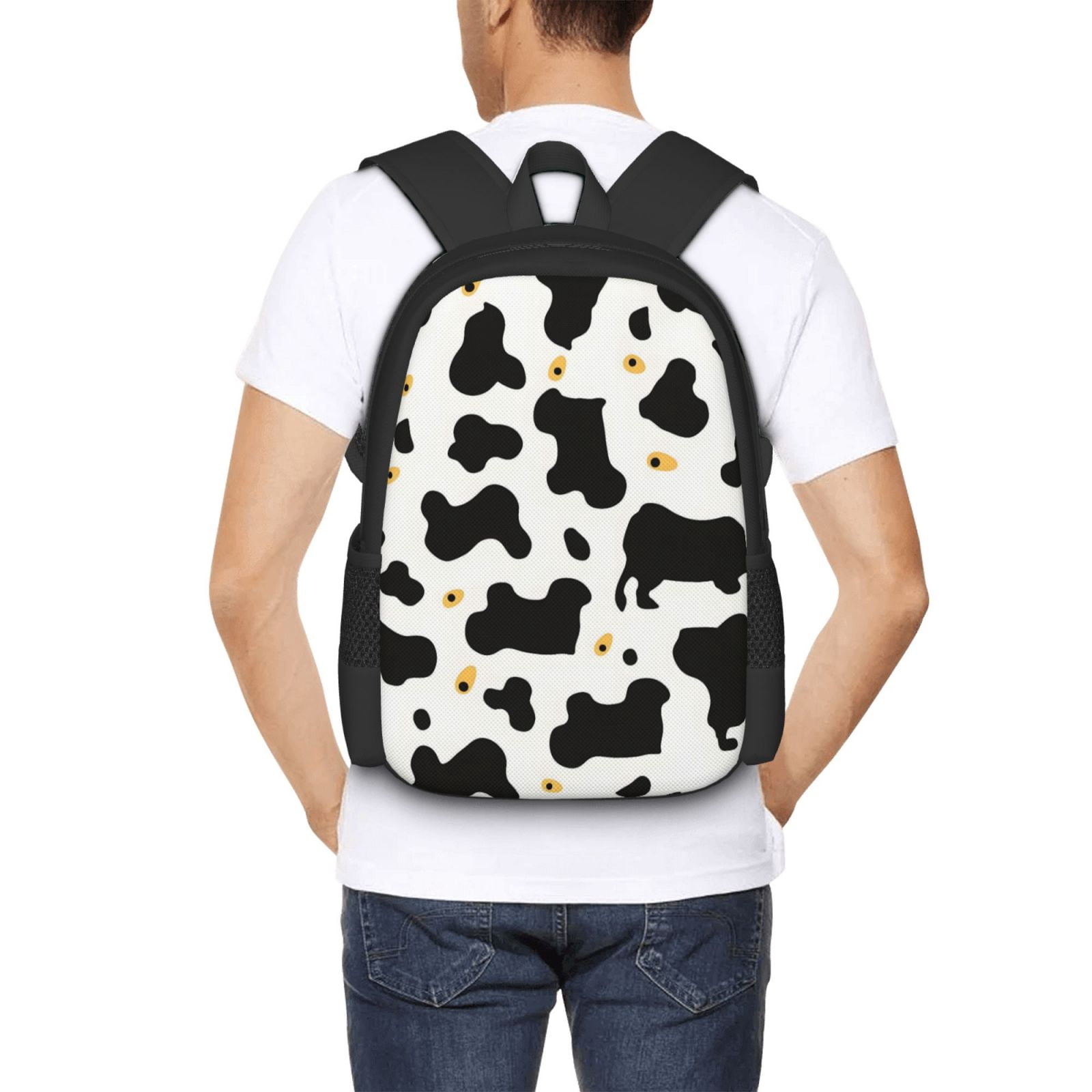 Large Capacity Backpack 16.5×12.5×5.5in Widened Shoulder Strap Design Main Bag Large Top Handle Belt Adjustable Shoulder Strap Simple Cow Print Pattern1_4