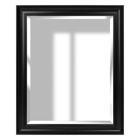 Black Frame Mirror - Blackwash Woodgrain Framed Beveled Wall Accent Mirror 16
