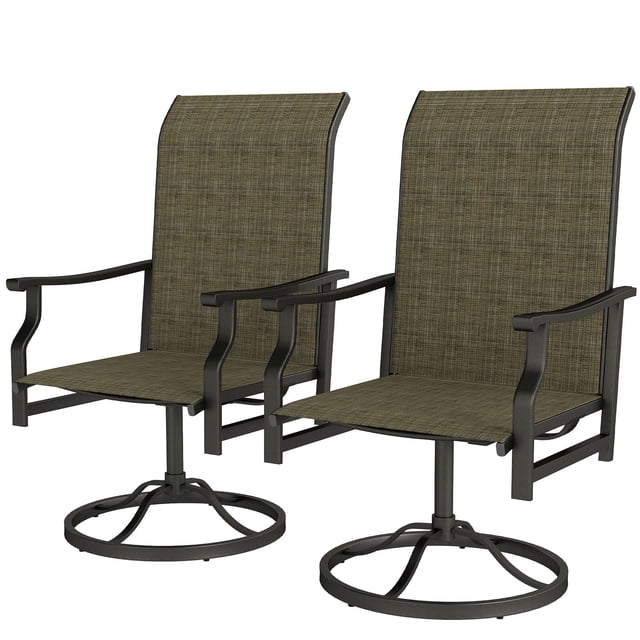 Set of 2 Patio Swivel Rocker Chairs, High Back Ergonomic Outdoor Chairs with Steel Frame and Breathable Mesh, 23"W x 40"H, Brown, for Garden, Backyard, Deck and Lawn
