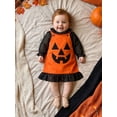 thumbnail image 3 of RUINIXCW Baby Girls 2Pcs Halloween Outfits Long Sleeve Romper + Pumpkin Overall Dress Set Newborn Clothes Cosplsy, 3 of 9