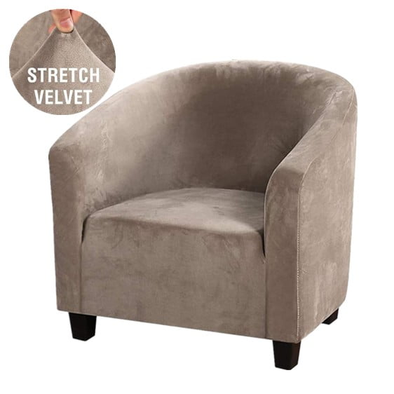 CJC Velvet Tub Chair Cover, High Stretch Club Chair Slipcover Washable Armchair Sofa Couch Cover for Living Room Club Cafe (Camel)