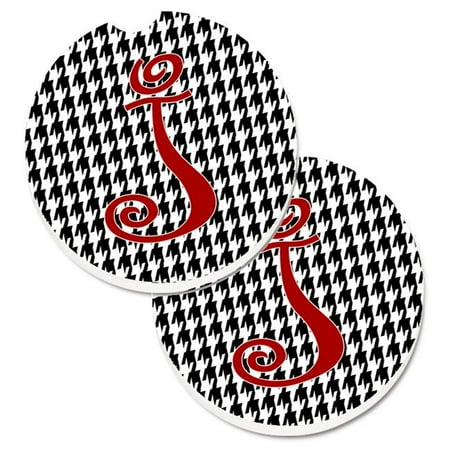 

Monogram Initial J Houndstooth Black Set of 2 Cup Holder Car Coaster