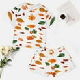 thumbnail image 4 of Autumn Harvest Maple Leaves Thanksgiving Pajama Set for Women 2 Piece Sleepwear Loungewear Short Sleeve, 4 of 7