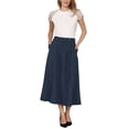 thumbnail image 2 of INSPIRE CHIC Women's A-Line Skirt Elastic High Waist Maxi Skirt with Pockets L Navy Blue, 2 of 5