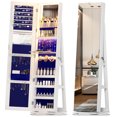 thumbnail image 1 of LVSOMT 360° Rotating LED Jewelry Armoire with Full Length Mirror, Jewelry Cabinet Large Standing Lockable Mirror Jewelry Organizer with Inner Makeup Mirror & Soft Velvet for Living Room Bedroom, 1 of 8