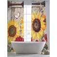 thumbnail image 5 of Sunflowers Sheer Curtains 84 Inch Length 2 Panels Set Window Treatments, Retro Flower Barn Doors Butterfly Farmhouse Brown Rod Pocket Semi Curtains for Living Room/Bedroom/Kitchen, 104"W x 84"L, 5 of 7