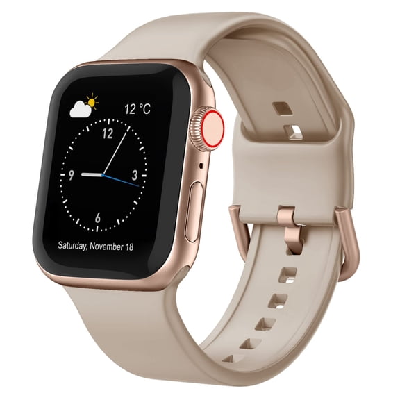 BANDOVA Silicone Sport Band Compatible with Apple Watch 38/40/41/42mm(Series 11 10), Waterproof Strap with Classic Buckle for Women Men, MilkTea