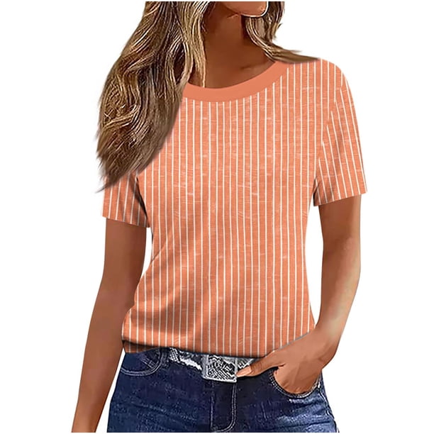 Camiseta de Manga Corta de Verano para Mujeres Delgada Moda Casual Impresa No Estructurada Cuello Redondo Mujer Manga Corta Tops Casual