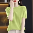 thumbnail image 4 of Dwellite Womens Short Sleeve Sweaters Knitted Round Neck Sweater Shirts Business Casual Work Tops 2026 Summer Solid Clothes Green 2XL, 4 of 5