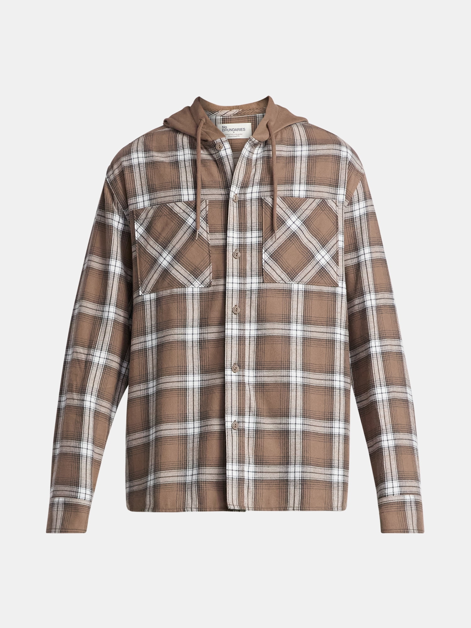 No Boundaries Men's & Big Men's Hooded Flannel Shirt with Long Sleeves, Sizes XS-5XL