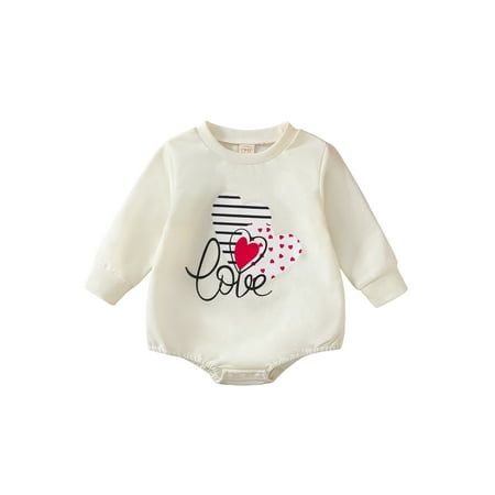 

Nokpsedcb Valentine s Day Infant Baby Girls Romper Sweatshirts Heart Print Long Sleeve Jumpsuit Autumn Baby Bodysuits Beige 9-12 Months
