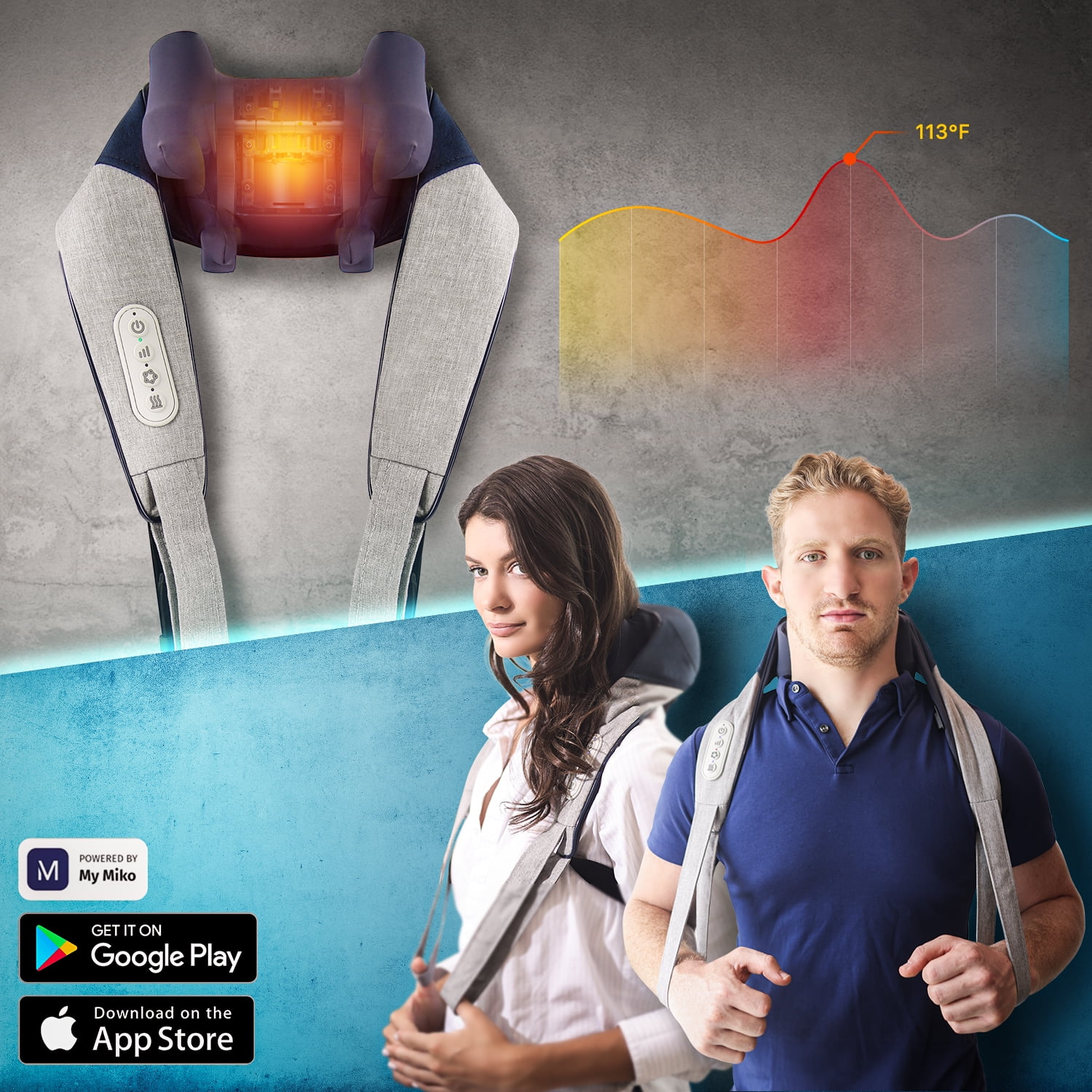 Miko Shiatsu Neck and Back Massager with Heat, Hands-Free and App Controlled