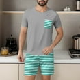 thumbnail image 7 of cllios Men Stripes Pajamas Set 2 Piece Sleepwear Shorts Button Down Tops Drawstring Shorts Loungewear with Pockets, 7 of 7
