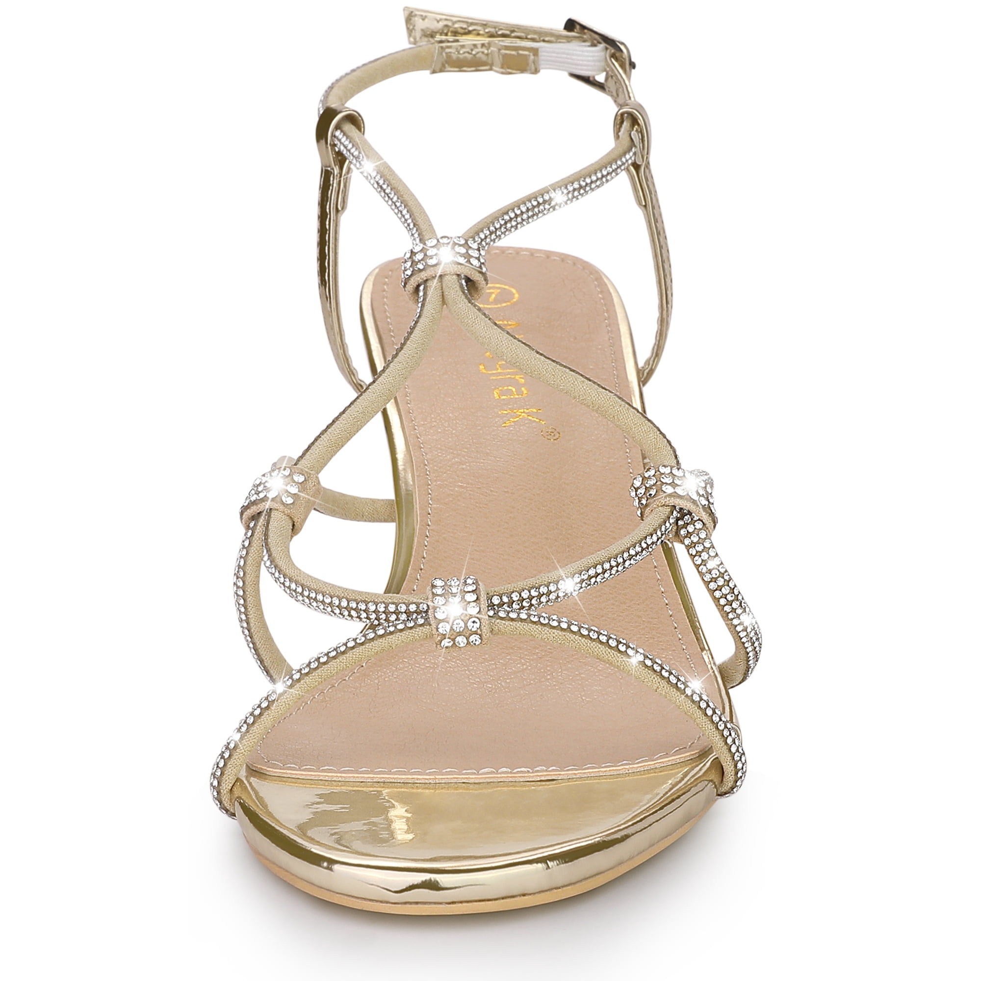Unique Bargains Women's Rhinestone Strappy Slingback Kitten Heels Sandals