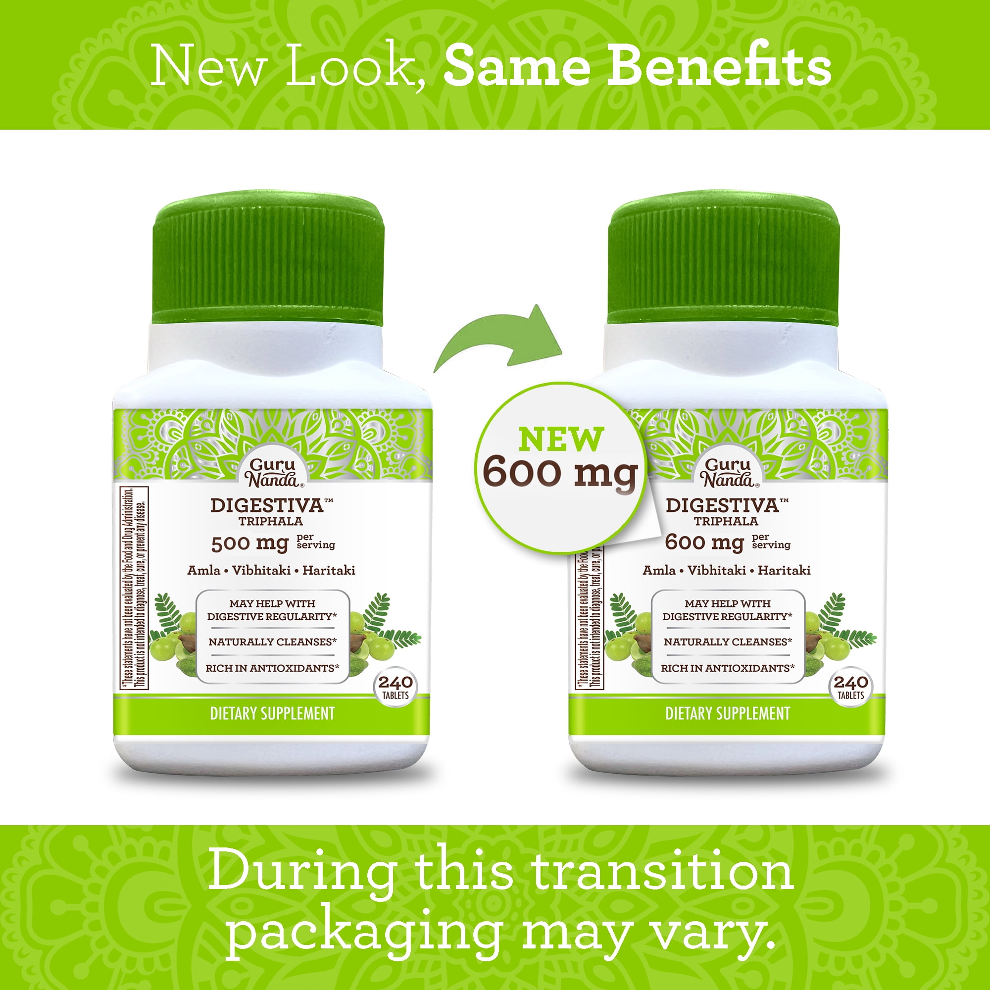 GuruNanda Digestiva Triphala Dietary Supplement Infused with Amla, Vibhitaki, and Haritaki for Digestion Cleansing - 500mg