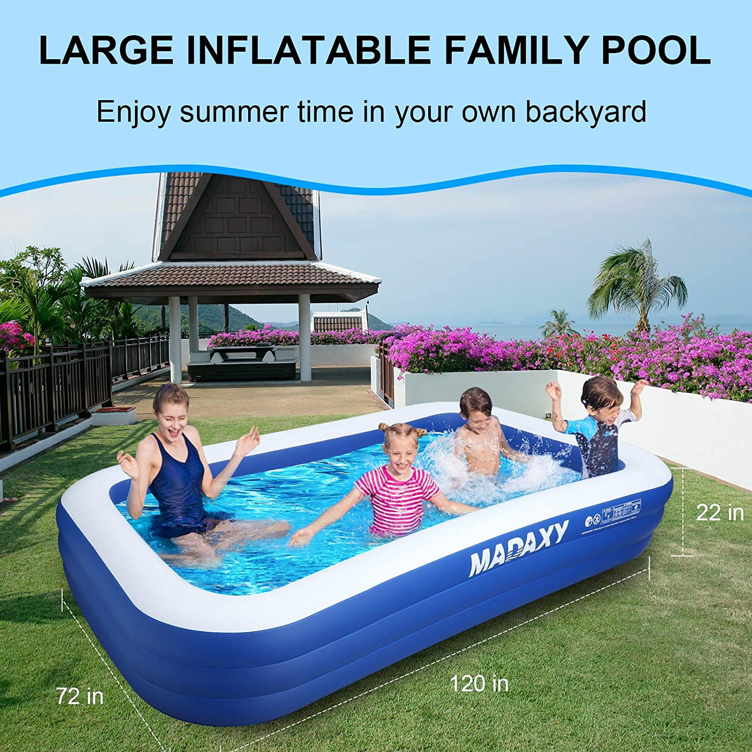 Large Blow Up Pool for Backyards Portable 10x6 Adult Kiddie Outdoor Pool Blue 120 X 72 X 22 Above Ground Pool for Families Electric Air Pump CO-Z Inflatable Swimming Pool for Kids and Adults 