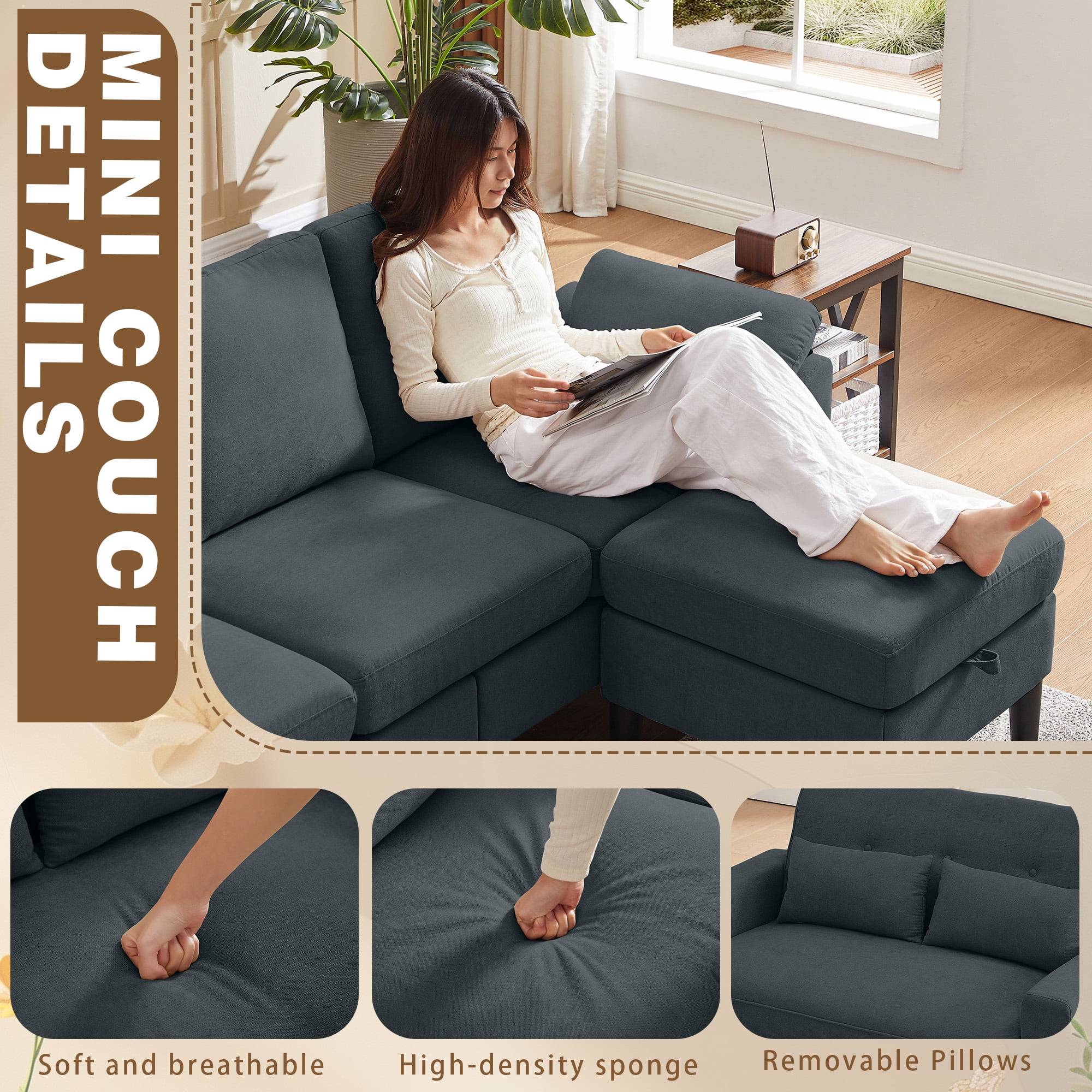 Jarenie Comfortable Modern Linen L Shaped Darkgrey Sectional Sofa Set