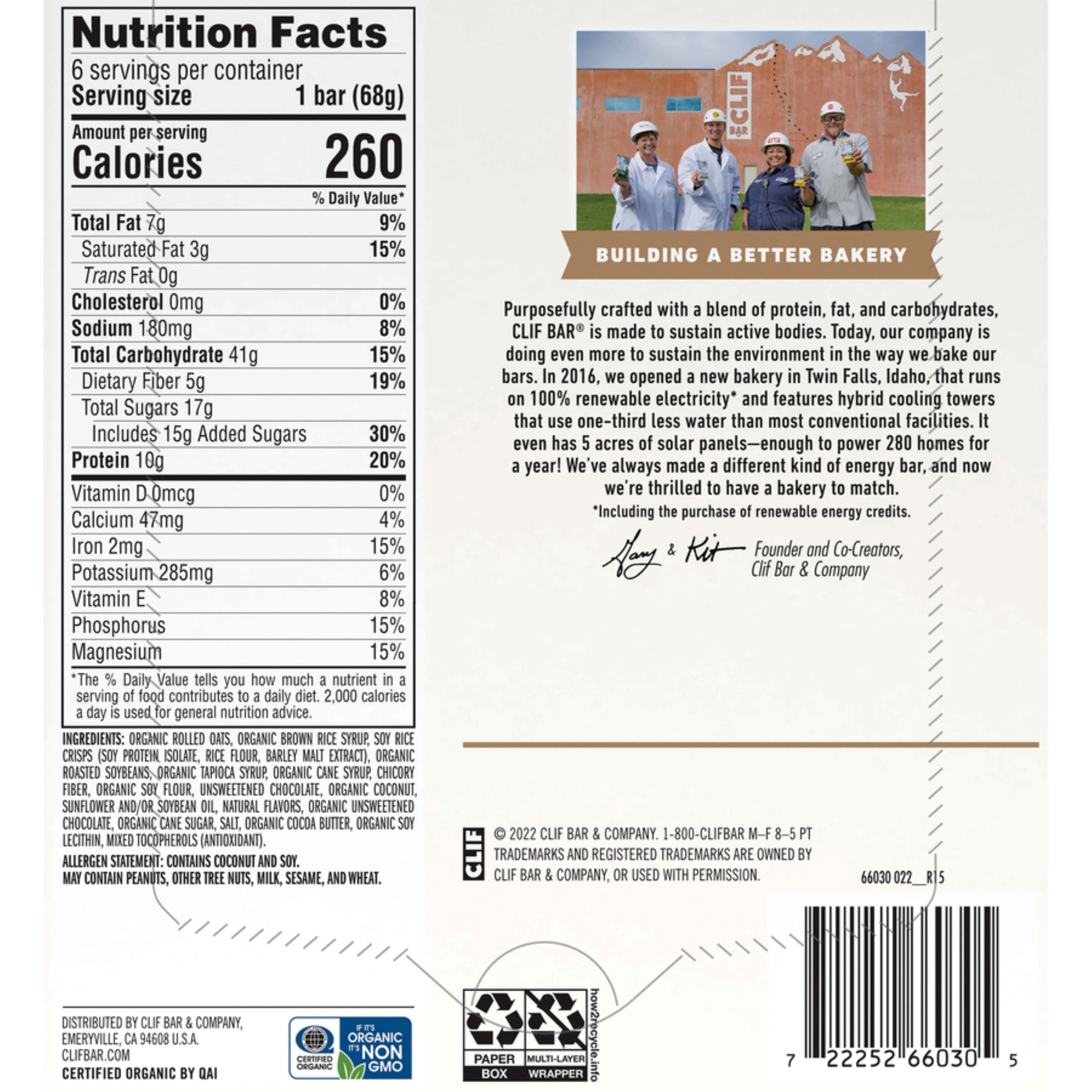 Clif Bar Energy Bars, Coconut Chocolate Chip, 10g Protein Bar, 6 Ct, 2.4 oz