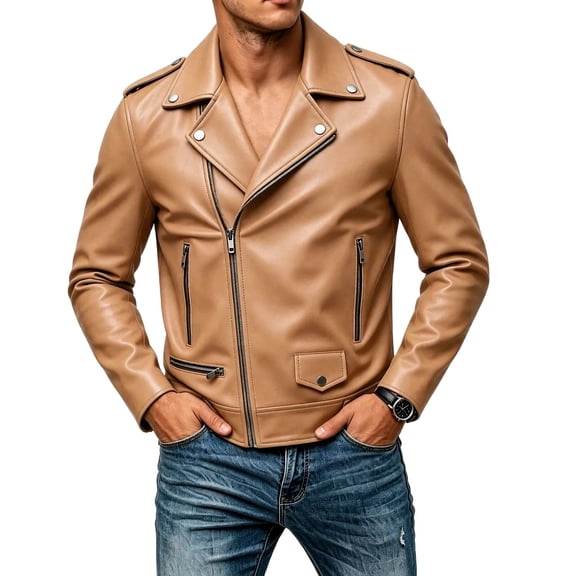 Mens Fall Fashion Clothes Faux Leather Motorcycle Jacket Asymmetrical Riding Vintage Biker Jacket Traveling Camping
