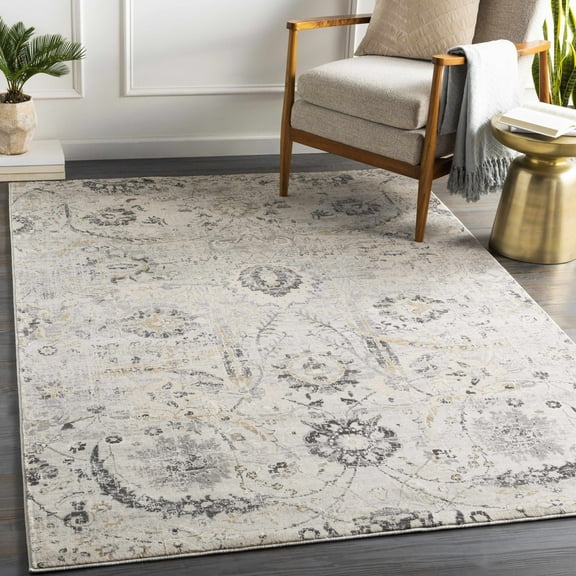 Mark&Day Area Rugs, 9x12 Avellino Traditional Charcoal Area Rug, White Beige Black Carpet for Living Room, Bedroom or Kitchen (9' x 12'4")
