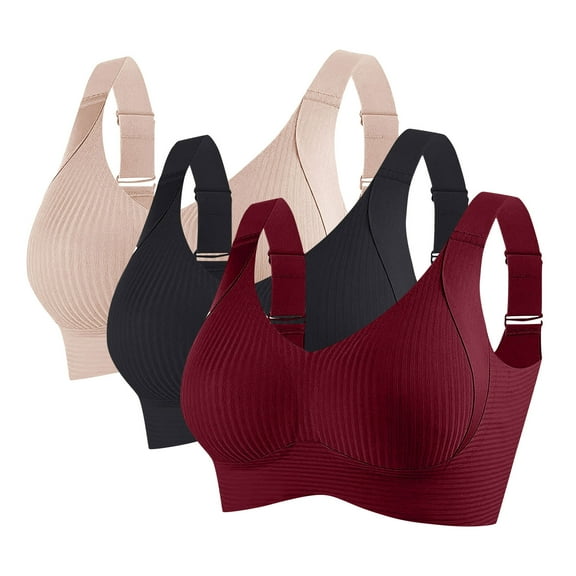 AINIYS 3PC Soft Cup Bra Secure Fit Bra for Women Wireless Workout Gym Bra Breathable Everyday Bras Cooling Lift-Up Wide Straps Sleep Bras Sports Yoga Bra Bralette Wine XL