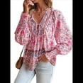 thumbnail image 3 of Blusa Informal con Cuello en V para Mujer, Holgada, con Estampado Floral, de Larga, para Playa. Rosa L, 3 of 10