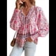 thumbnail image 3 of Blusa Informal con Cuello en V para Mujer, Holgada, con Estampado Floral, de Larga, para Playa. Rosa S, 3 of 10
