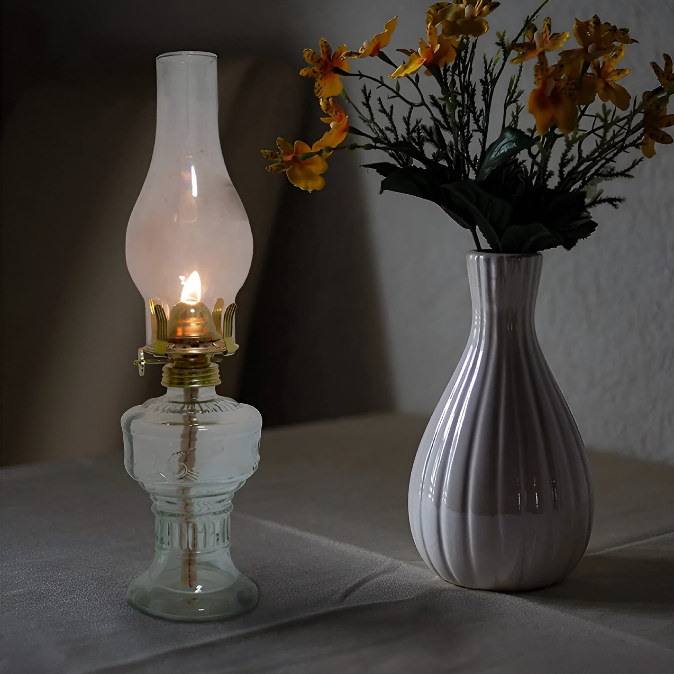 HIBIBUD Rustic Oil Lamp Large Vintage Glass Kerosene Lamp Chamber Oil Lamps for Indoor Use Home Decor Classic Old Hurricane Oil Lamp for Emergency Lighting 12.8''