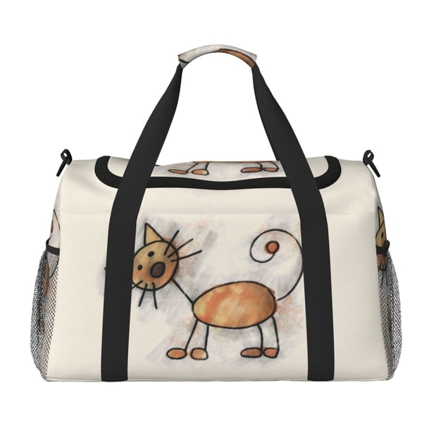 Balery Brown Cat Cartoon Bolsa de Gimnasio para Mujeres, Bolsa de Viaje con Bolsillo Húmedo, Bolsa de Fin de Semana para Mujeres, Bolsa de Viaje Resistente al Agua