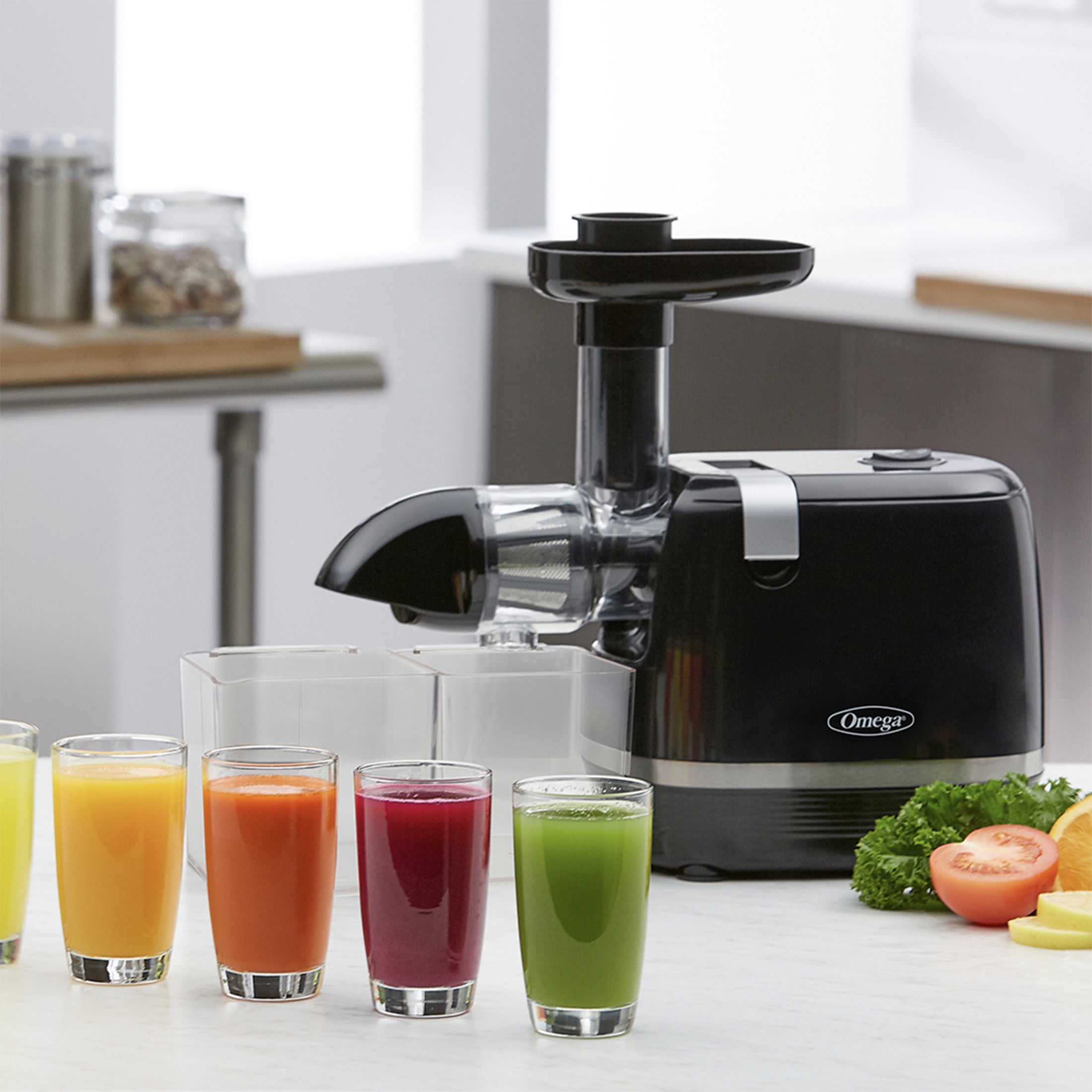 Omega Cold Press 365 Compact Masticating Horizontal Juicer, 150W Low-Speed 3-Stage Auger, in Black (H3000R)