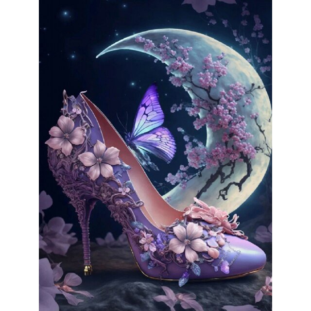 Fantasy High-Heeled Landscape Diamond Painting New 2023 DIY Mosaic Diamond Embroidery Dream Princess Shoes 5D Cross Stitch S468round 24x30cm Gao Jinjia LED