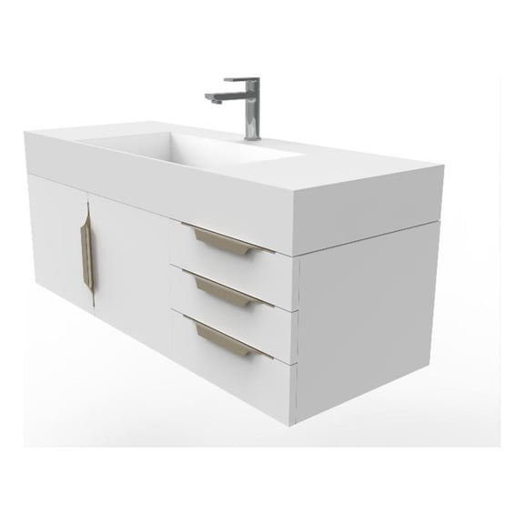 Amazon 48" White Wood Floating Vanity with White Top and Gold Trim