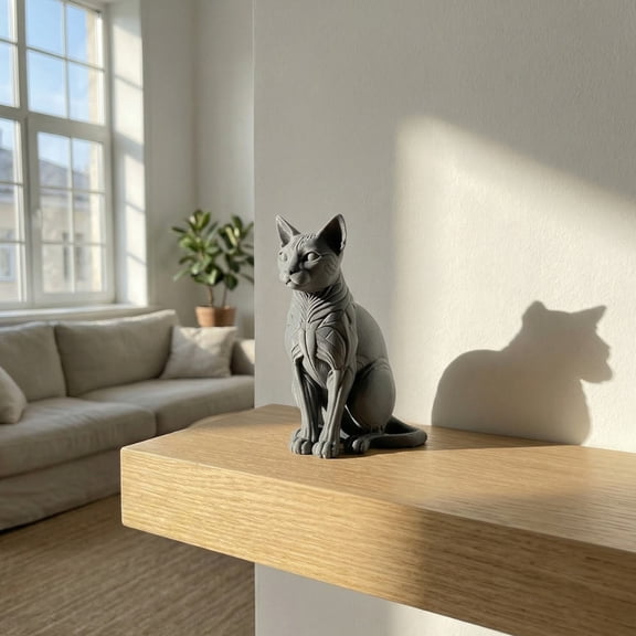 Hugtrea 3D Printed Cat Figurine Mysterious Black Cat Statue Collectible Animal Sculpture for Home Office Desk Decor Gifts for Cat Lovers