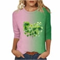 thumbnail image 2 of Meichang Hauts pour Femmes pour la Saint-Patrick Liquidation T-Shirts Col Rond Chanceux Trèfle Graphique Manches 3/4 Hauts Amples Irlandais, 2 of 5