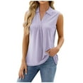 thumbnail image 3 of Women's Summer Sleeveless Solid Lapel V-neck Tank Tops Blouses Casual Breathable Hole Flowy Tunic Shirts, 3 of 5